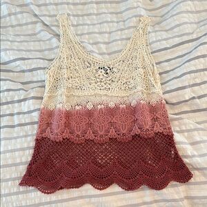 American Eagle Outfitters Cream and Pink Cropped Asymmetrical Tank Top